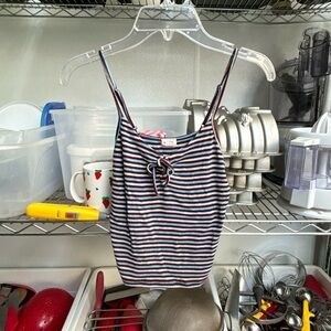 Garage striped Ruched Tie Front Crop Camisole XS